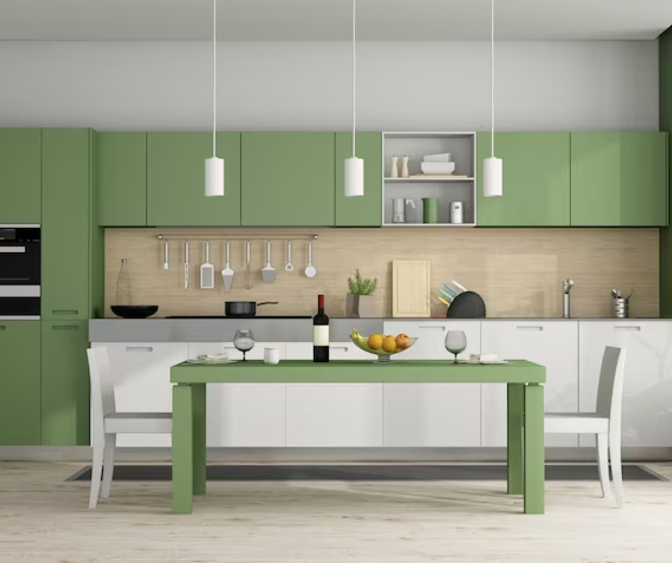 phòng bếp màu xanh lá cây